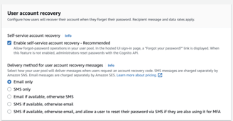 configure user recovery for user pool