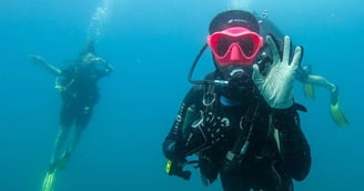 a person in a scuba suit and scuba goggles