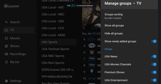 Hide and show channel group on catchontv app