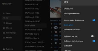 EPG setting on catchontv app