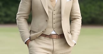 light brown belt with a khaki-colored suit and white shirt