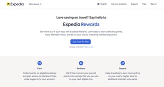 Expedia Rewards landing page