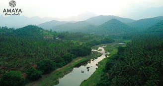 a river with rocks and rocks in the foreground