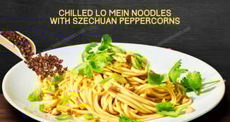 Authentic Chinese cuisine chilled Lo Mein noodles with numbing Szechuan peppercorns, fresh herbs