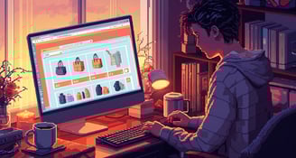 a person sitting at a desk with a computer monitor and a keyboard
