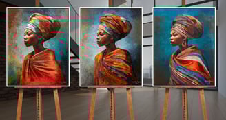 Painting of three sisters standing on easels in a modern interior painted by artist Martin Osner