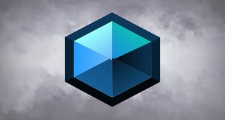 a blue and white hexagonic cube with a blue and green background