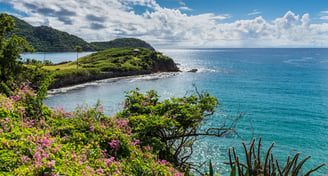 Foto da praia em Antigua vista do mirante.