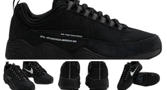 a pair of black sneakers with white and black sneaker , Nike Air Zoom Spiridon Black
