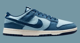 a blue and white Nike Dunk Low SE sneakers