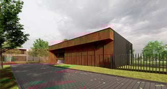 Modernus namas su corteno plieno fasadais ir prabangiu garažu