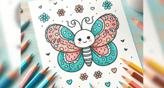 coloring sheet on a table surrounded colorful pencils