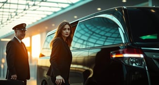 Chauffeur standing beside Toyota Alphard at Bangkok airport, ready for private transfer in Thailand