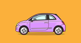 a small car with a pink car in the background