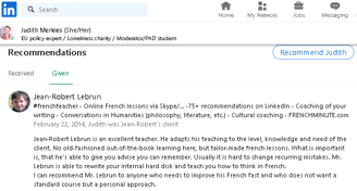 Example 4 of recommendation written (in English) for the French teacher Jean-Robert Lebrun