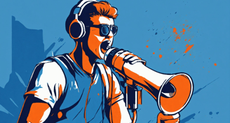 a man with headphones and headphones on a microphone