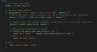 SQL Injection Vulnerable Code