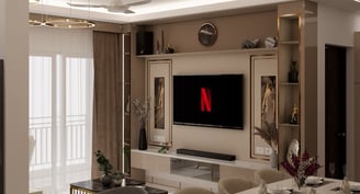 Theater area with TV unit with with 55 inch 4K TV with a high end sound system