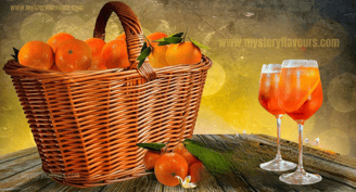 A basket of oranges with a glass of juice is an Italian tradition.