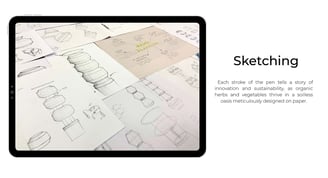 Hand-drawn sketches showing early concept development of Herb Harmony hydroponic system.