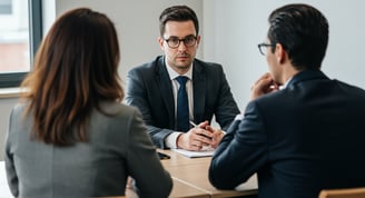 Three people are sitting at a table, engaged in a discussion.