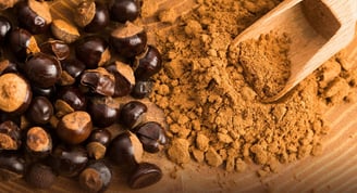 guarana powder with wooden spoon