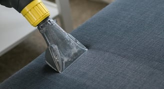 a person using a vacuum cleaner to clean a couch
