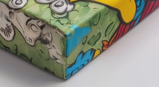 a colorful box of canvas frame with comic design