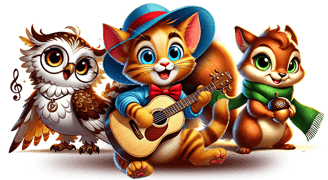 Personagens do conto O Gato que tocava violão