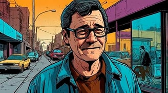 Portrait photo transformed into a comic painting of a man like a character from my scaner darkly