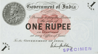 India 1917 One Rupee Specimen
