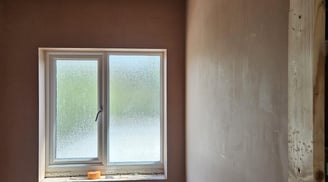 BATHROOM WINDOW, PLASTERED WALLS