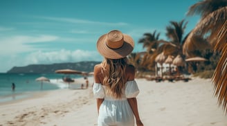 a woman walking along a famous beach destination in Thailand