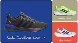 group of different adidas running shoes