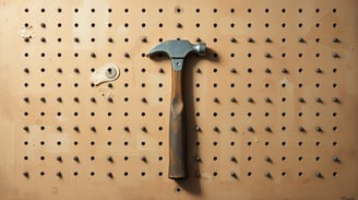 a hammer on a wall mounted tool rack