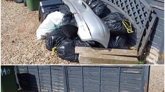 Before and after full rubbish removal in Worcester showing cluttered space cleared by Hilton’s licen