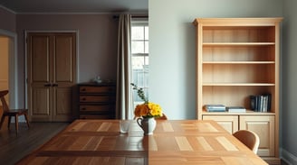 furniture made out of oak on the left and pine on the right