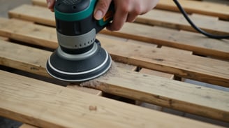 a person sanding a wooden pallet