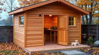 wooden shed in a backyard