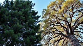 a pine tree and an oak tree