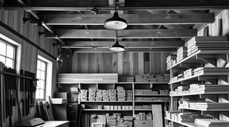 a room with a lot of wooden shelves