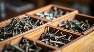 a wooden box with screws