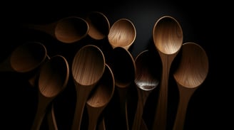 a bunch of wooden spoons