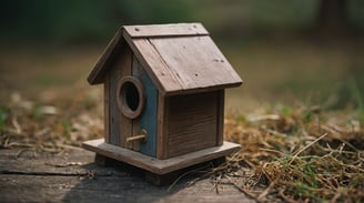 A birdhouse on the ground