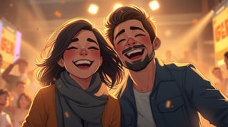 a man and woman are smiling and laughing
