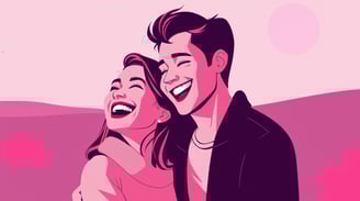 a man and woman are smiling and laughing