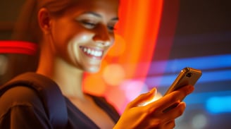 a woman in a black dress holding a cell phone
