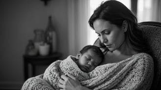 a woman holding a baby in her arms