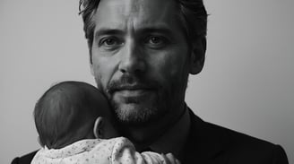 a man in a suit holding a baby