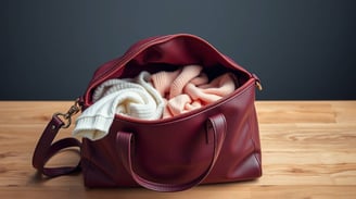 a purse with a bunch of baby clothes